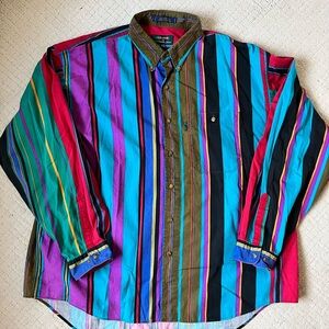 Alexander Julian Multicolor Striped Shirt maximalist vintage XL